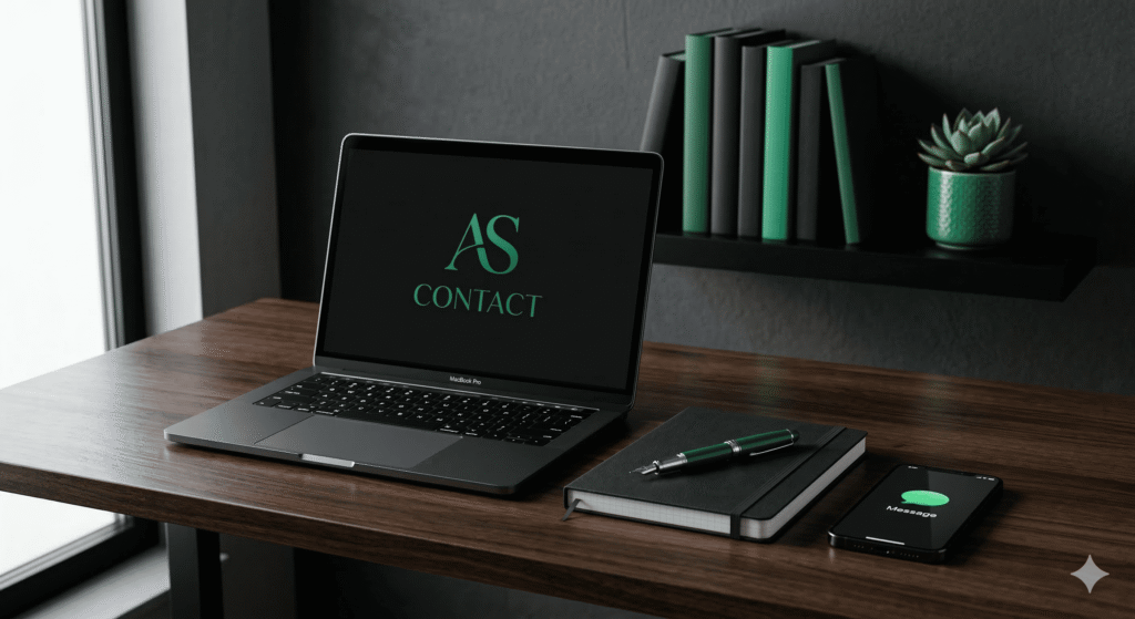 Formulaire de contact de Amrane Setbel, Webmaster E-commerce indépendant, thème noir et émeraude.